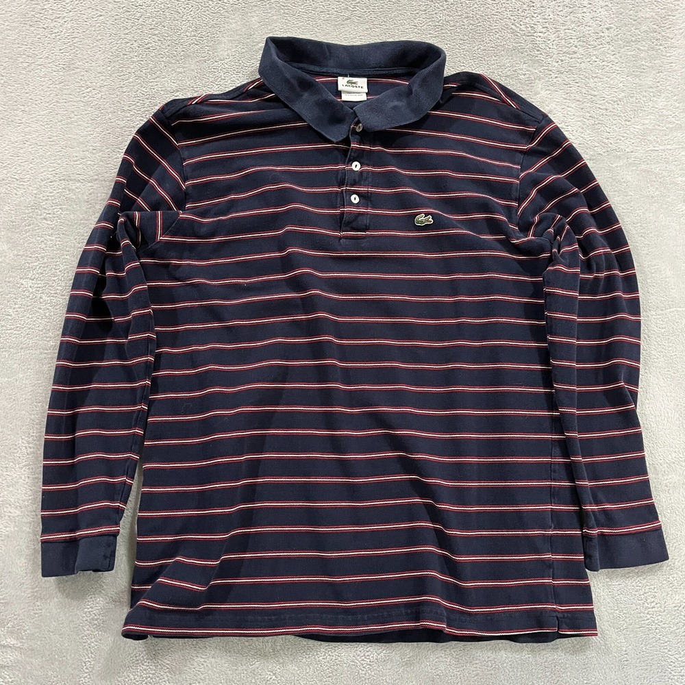 Lacoste Polo Shirt Men's 9 Long Sleeve Striped Logo Blue Red White Y2K